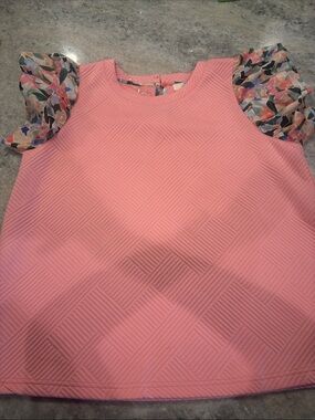 Women’s Pink Textured Shell Top with Floral Ruffle Sleeves